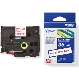 Brother TZe-262 etikettape, 36 mm, röd på vit