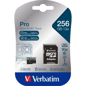 Verbatim Micro SDXC-kort PRO U3, 10 A2, 256GB