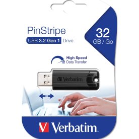 Verbatim USB 3.2, PinStripe, 32GB, Svart