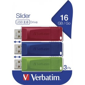 Verbatim USB-nyckel, 16GB, (3-pack), Röd/Blå/Grön