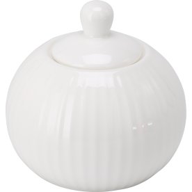 Sockerskål m. lock, räfflad, vit, porslin, 310 ml.