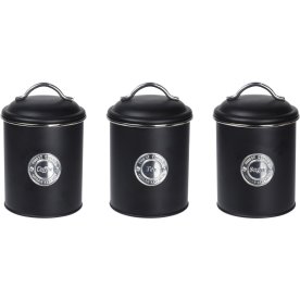 Förvaringsburkar för kaffe/te/socker, svart metall
