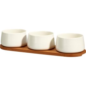 Skålset, 3 porslinsskålar, bambusbricka