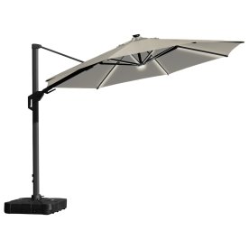 Hängparasol Ø3,5m m/fot m/hjul+överdrag+LED, beige