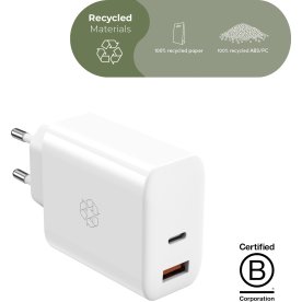Ëssentials-laddare, 65W USB-A & USB-C, vit