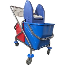 Städvagn golvtvätt m/press, blå/röd