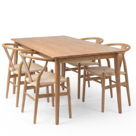 NordicLine matsalsset med 4 stolar med flät, ek