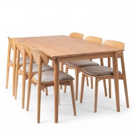 NordicLine matsalsset m. 6 stolar m. stoppning, ek