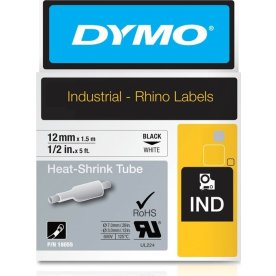 Dymo Rhinopro, 12 mm, krympslangtejp, vit