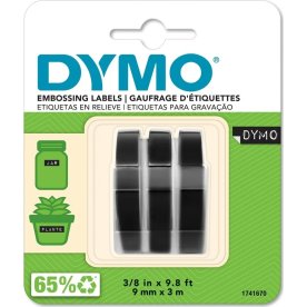 Dymo 3D präglingstape med lim, 9 mm, svart, 3 st