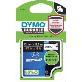 Dymo D1 Durable etikettband 12mm, svart på orange