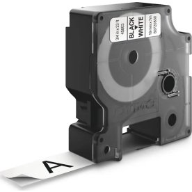 Dymo D1 etikettape, 19 mm, svart på vit