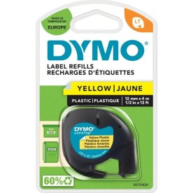 Dymo Letratag etikettape, 12 mm, svart på gul