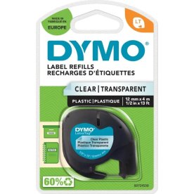 Dymo Letratag etikettape, 12 mm, svart på genomski