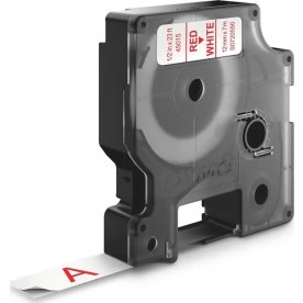 Dymo D1 etikettape, 12 mm, röd på vit