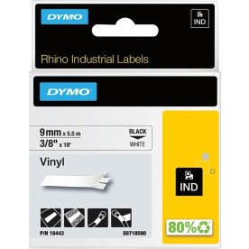 Dymo Rhino Vinyltape, 9 mm, svart på vit