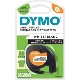Dymo Letratag etikettape, stryk, 12 mm, svart på v