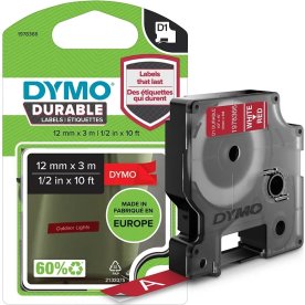 Dymo D1 Durable märktejp 12mm, vit på röd