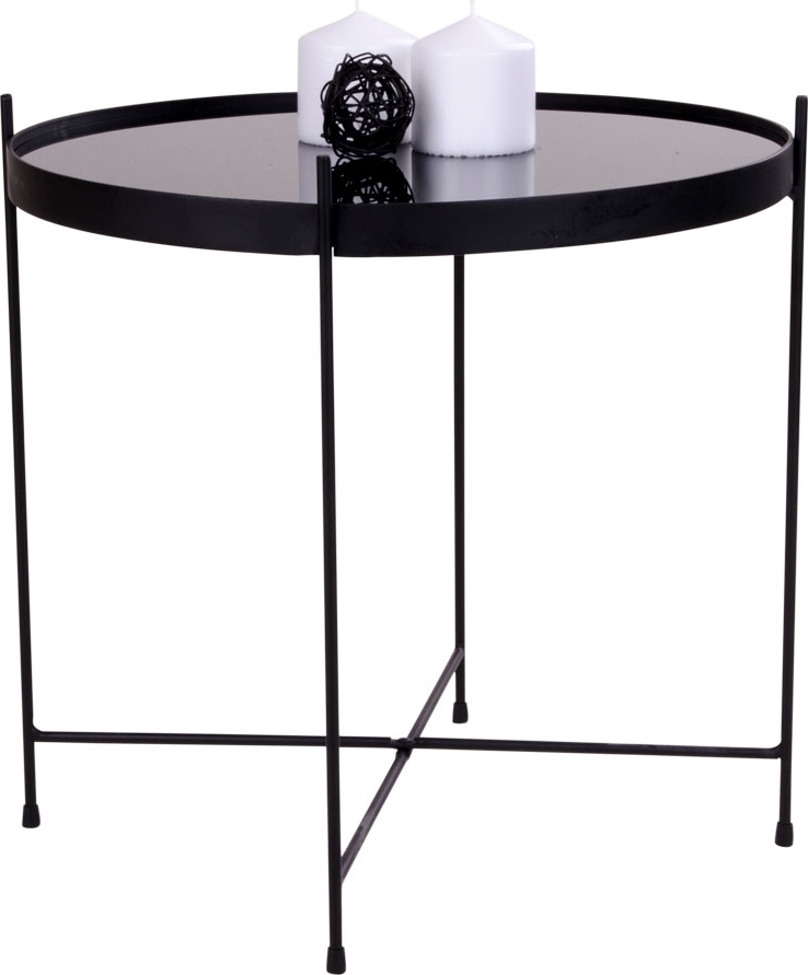 Latte kaffebord, svart stål med glasskiva