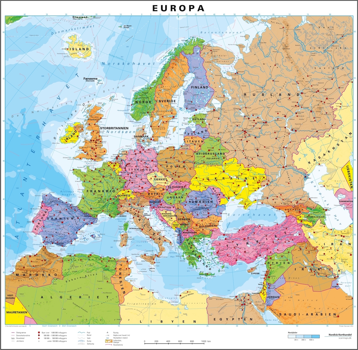 Laminerad karta över Europa 97x106 cm