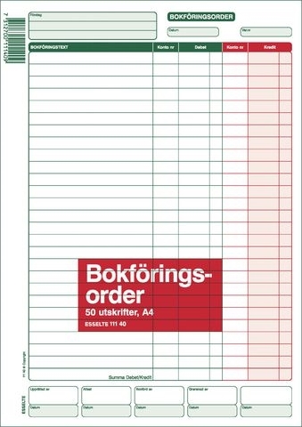 Blankett bokföringsorder A4 50 blad