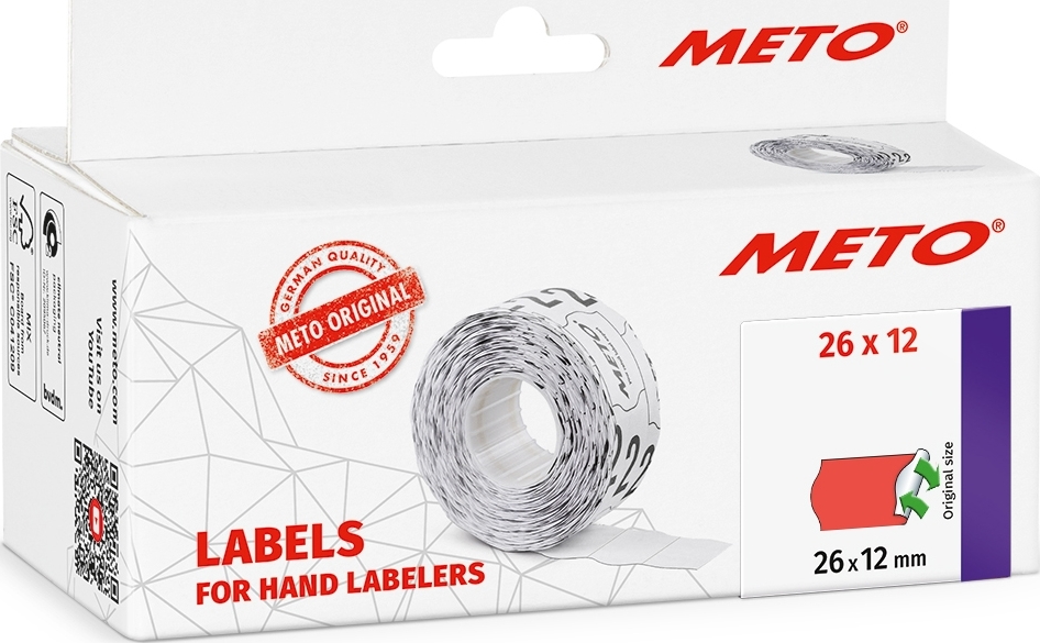 Prisetiketter Meto Avtagbara 26x12 mm Röd 6 rullar