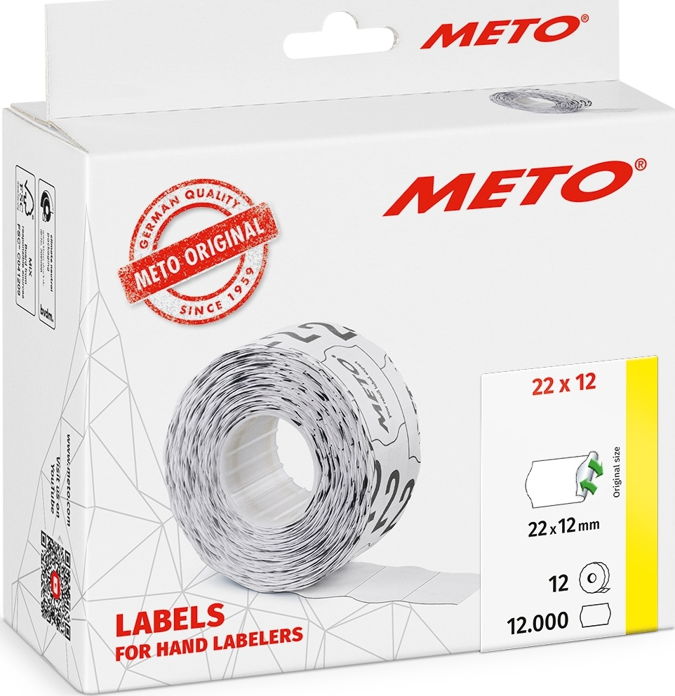 Meto Prisetiketter Aft. 22 x 12 mm Vit 12 rl.