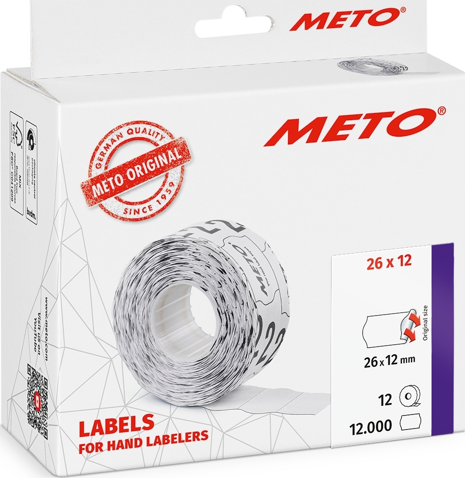 Meto Prisetiketter Perm. 26 x 12 mm vit 12 rl.