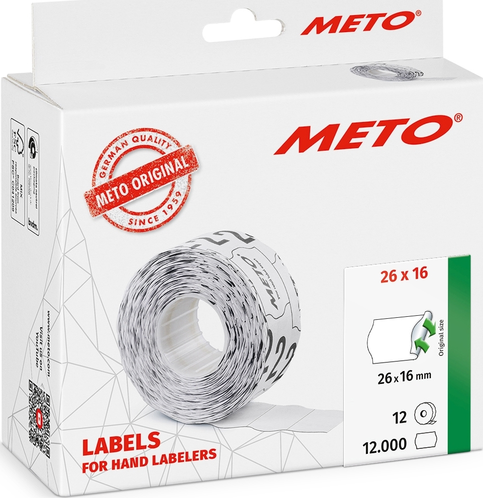 Meto Prisetiketter Aft. 26 x 12 mm Vit 12 rl.